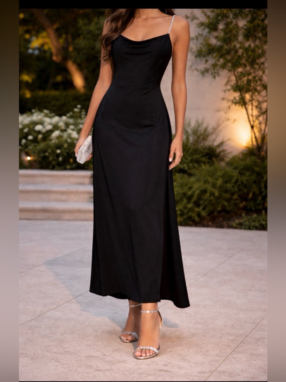 H & M -  NWT🔥🔥🔥 Elegant Black Slip Dress with Rhinestone straps..Side zipper